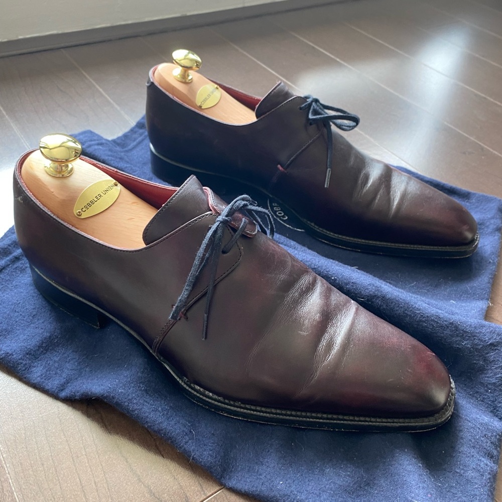 Cobbler Union Noah Derby, size 9 UK, museum oxblood, with shoe trees/bags
